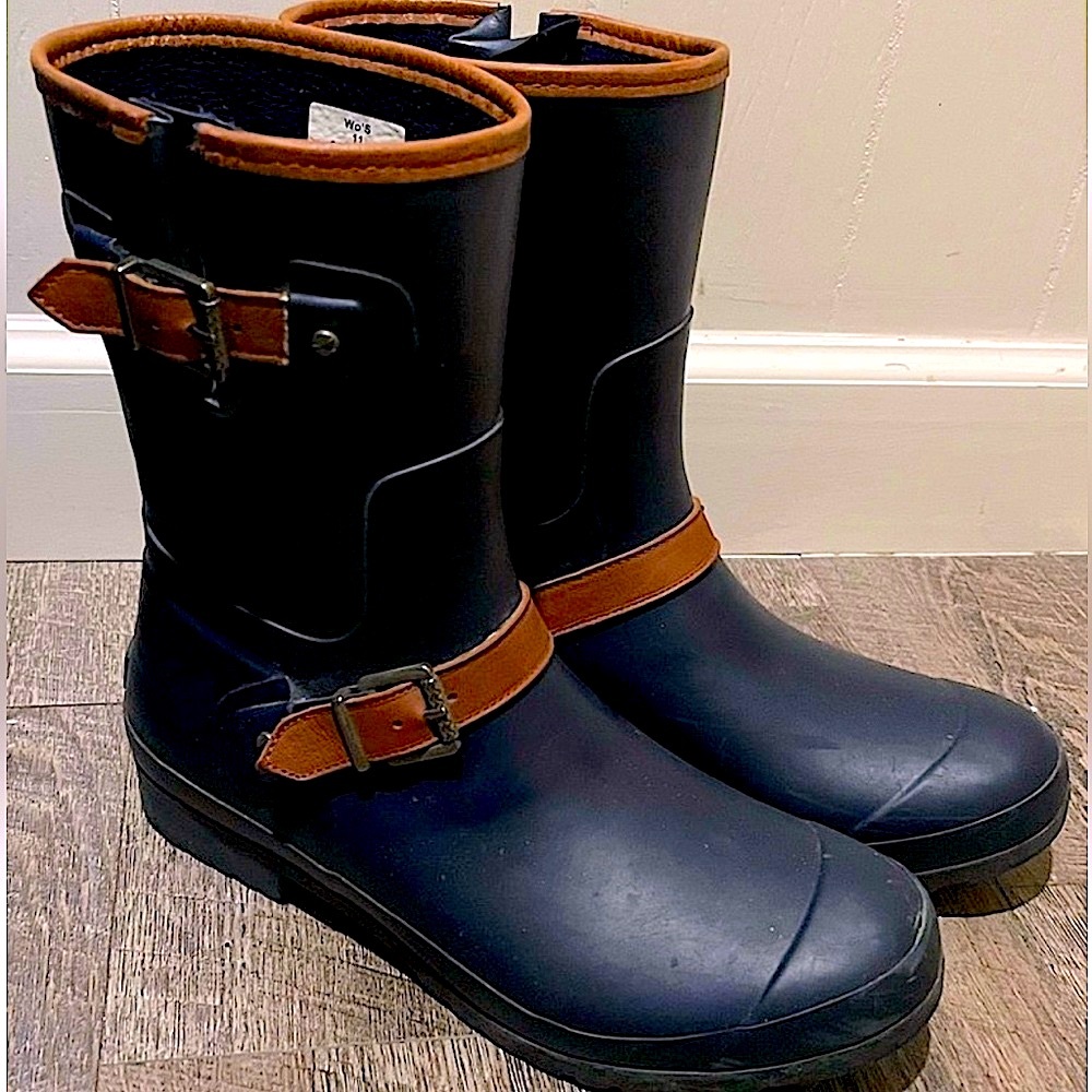SPERRY 🌧️  TOP SIDER LEATHER ACCENT FLEECE LINED WATERPROOF RUBBER RAIN BOOTS 11 - Picture 3 of 10